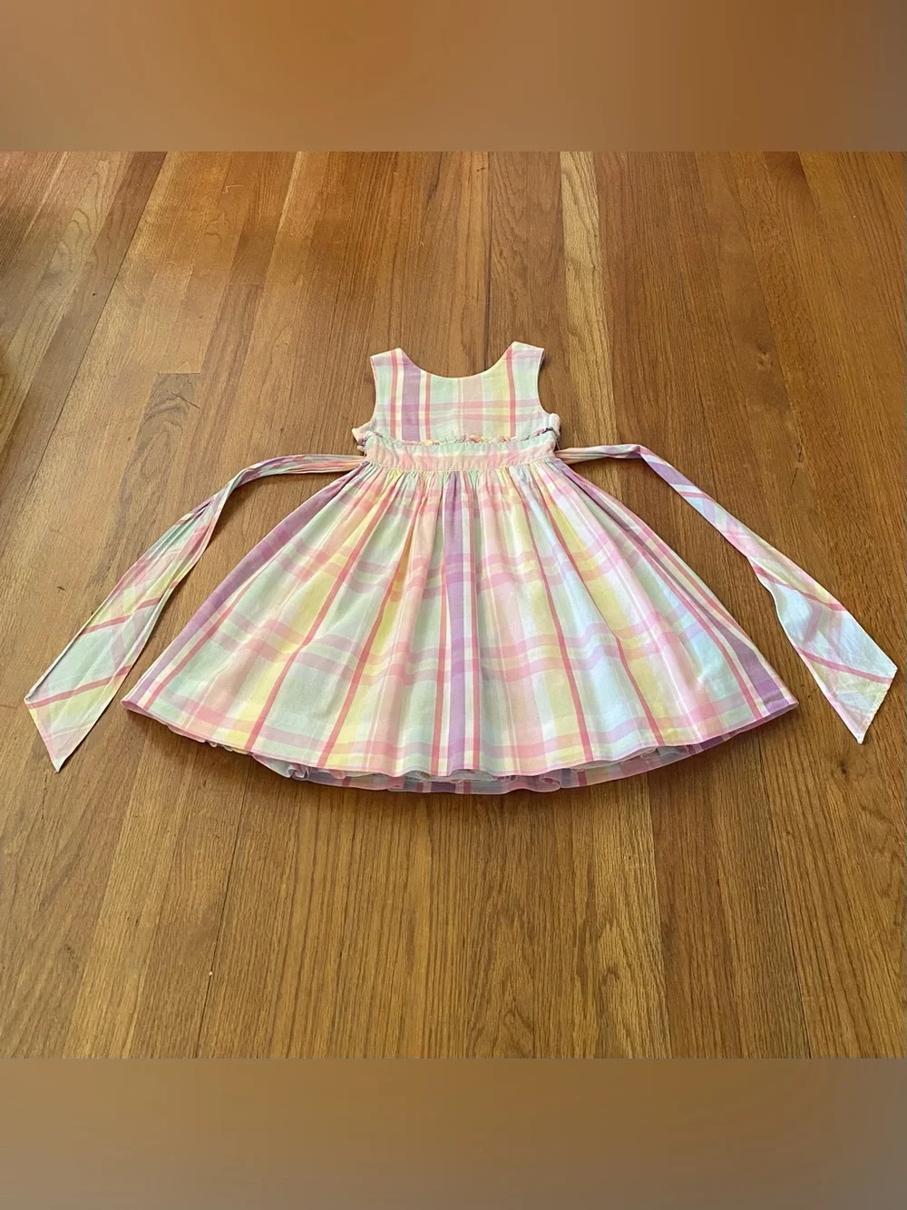 Ralph Lauren Pastel Plaid Bow-Waist Girls Dress